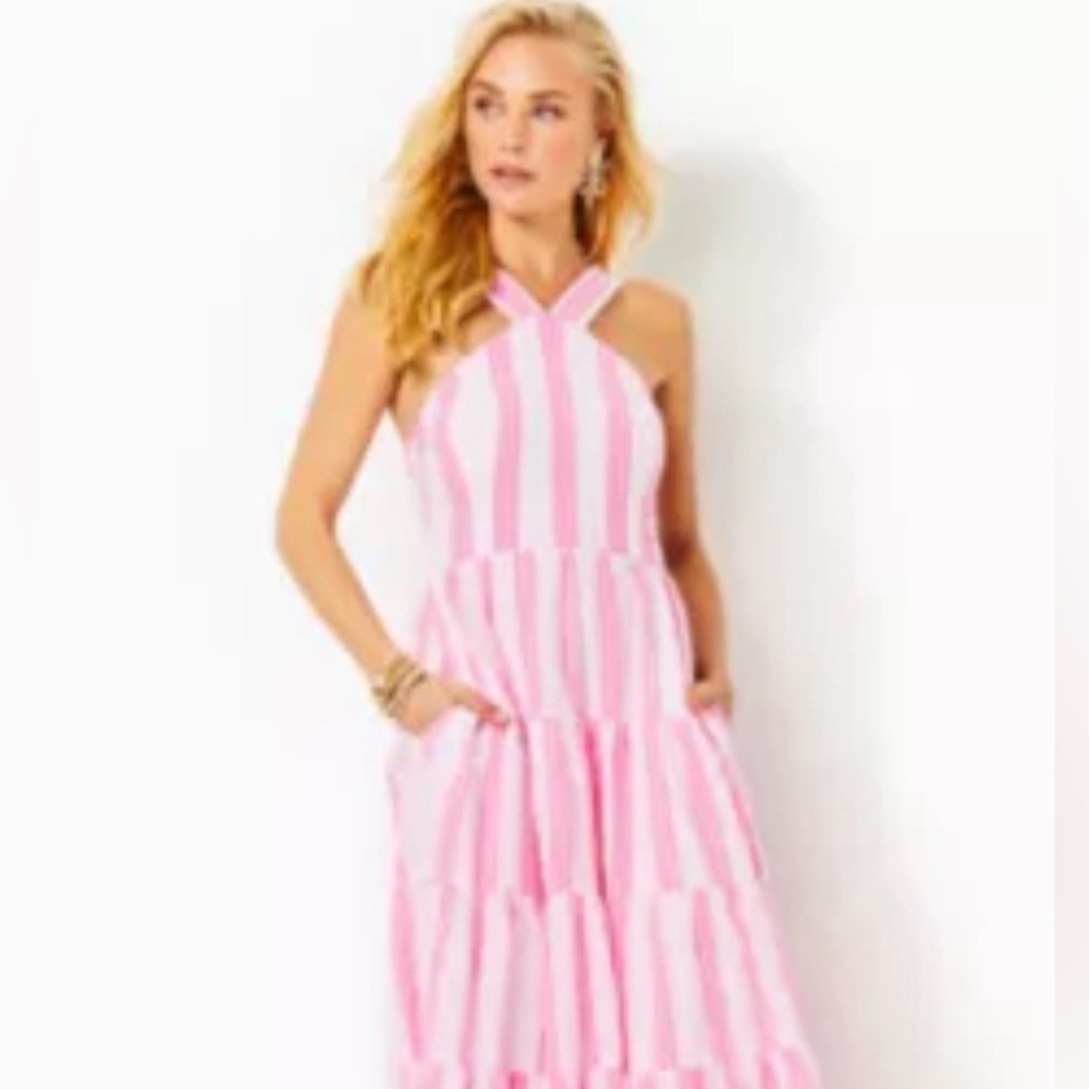 Lilly Pulitzer Jenette striped halter dress size 2. Was a maxi, altered to mini